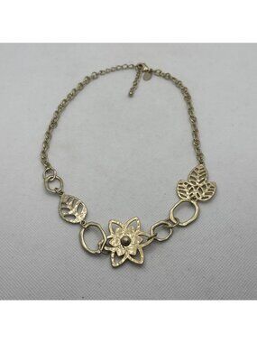 Vintage Lia Sophia Hammered Brushed Gold Necklace 10”